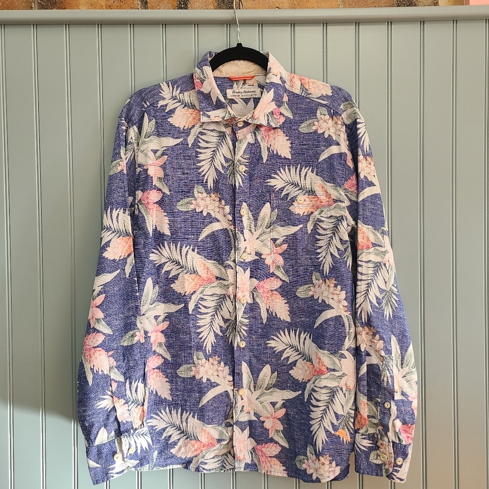 Tommy Bahama Barbados Belize Stretch Tropical Floral Print Shirt Size Med